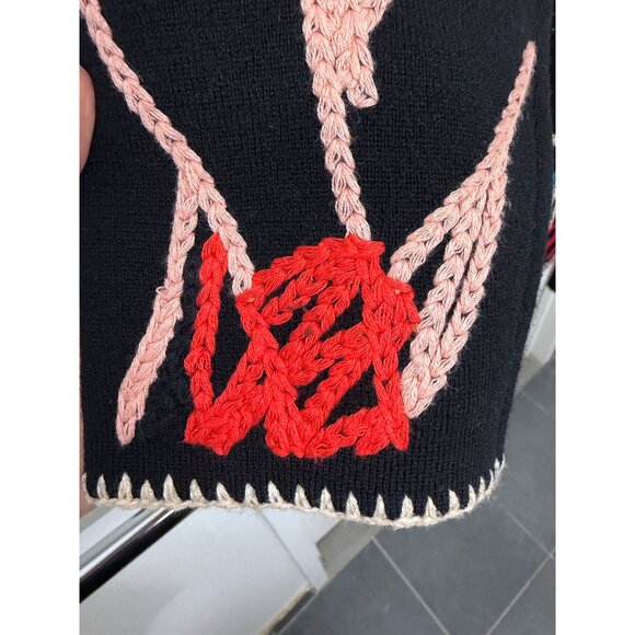 Alice + Olivia Tom Wesselmann Astrid Cardigan Sweater Black Natural Beauty L - Picture 16 of 16